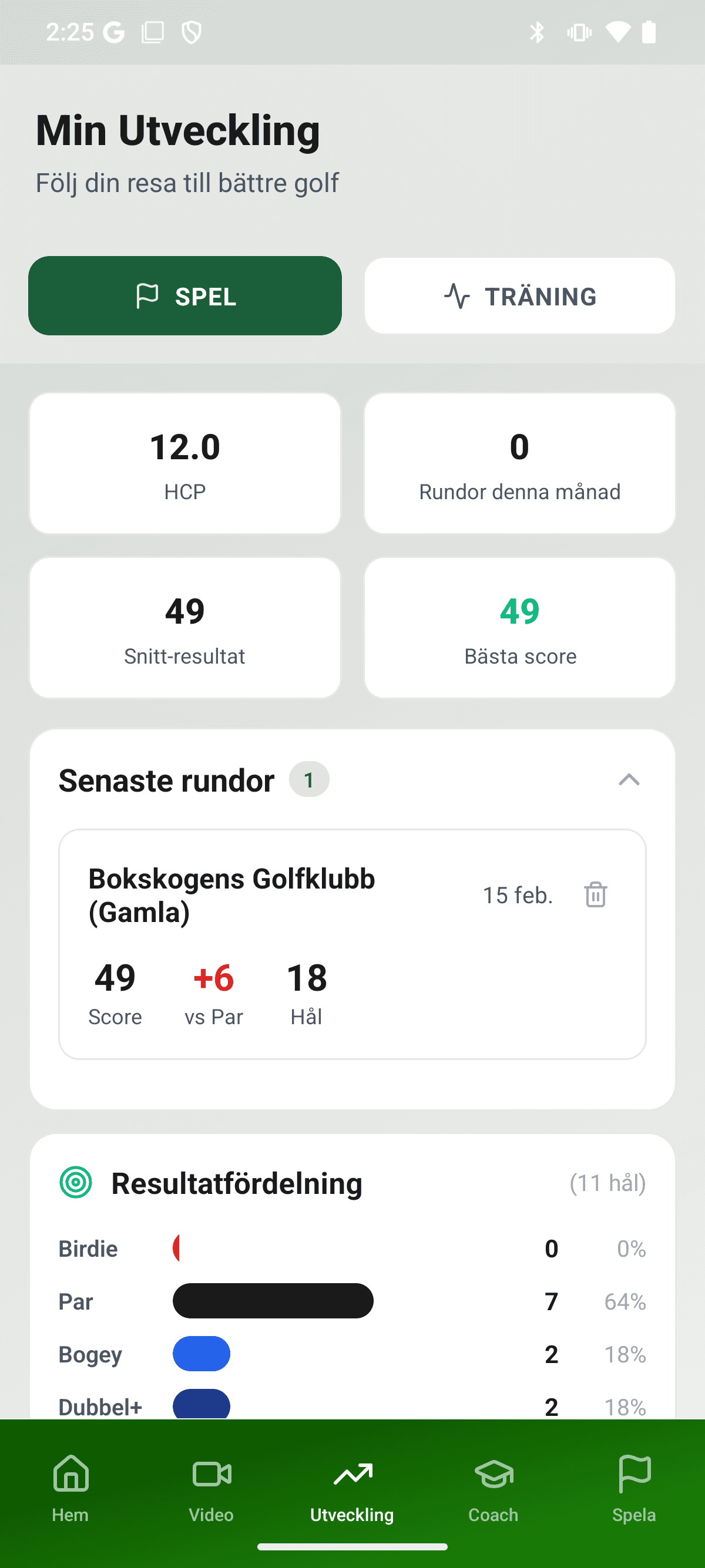 YourGolf Player - round statistics
