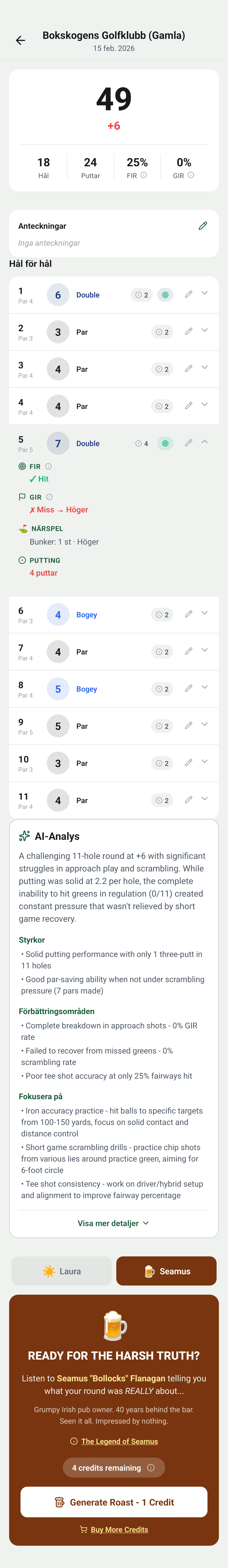 YourGolf Player - AI analysis of round