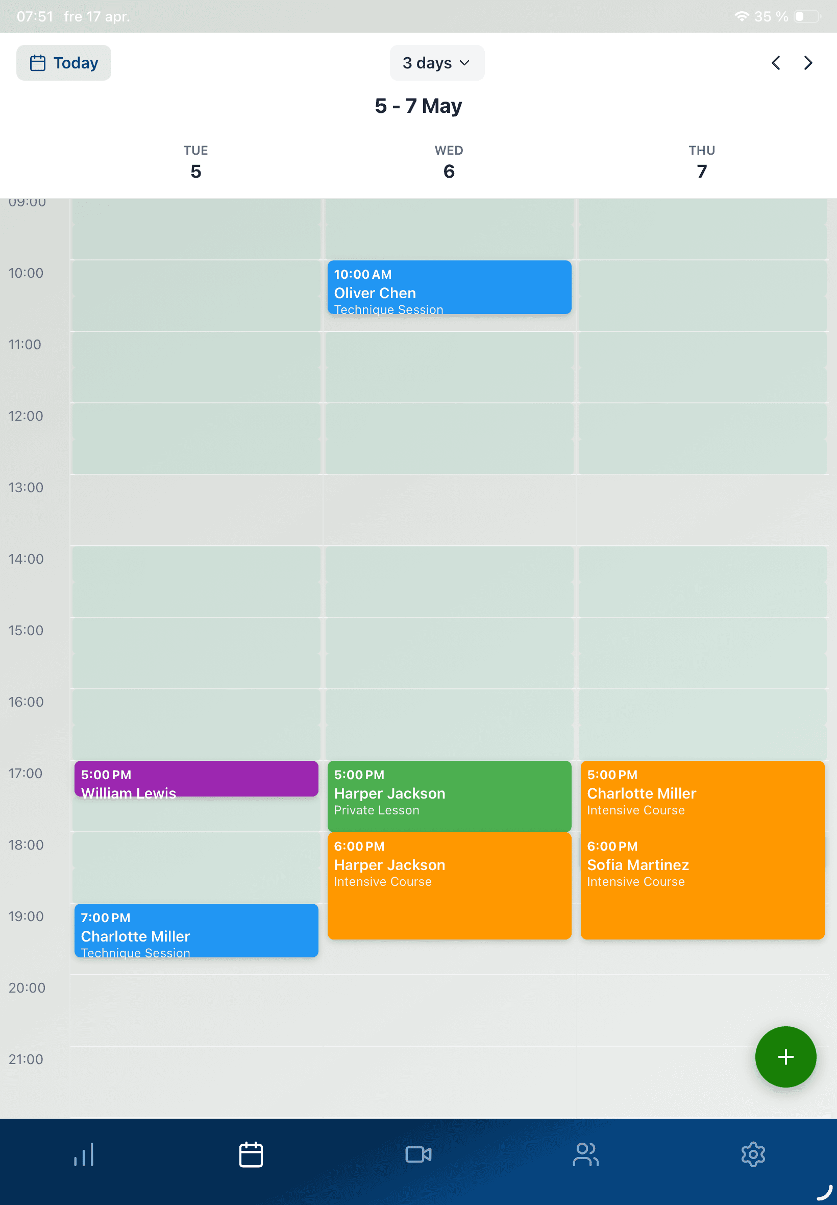 YourGolf Pro — calendar on tablet