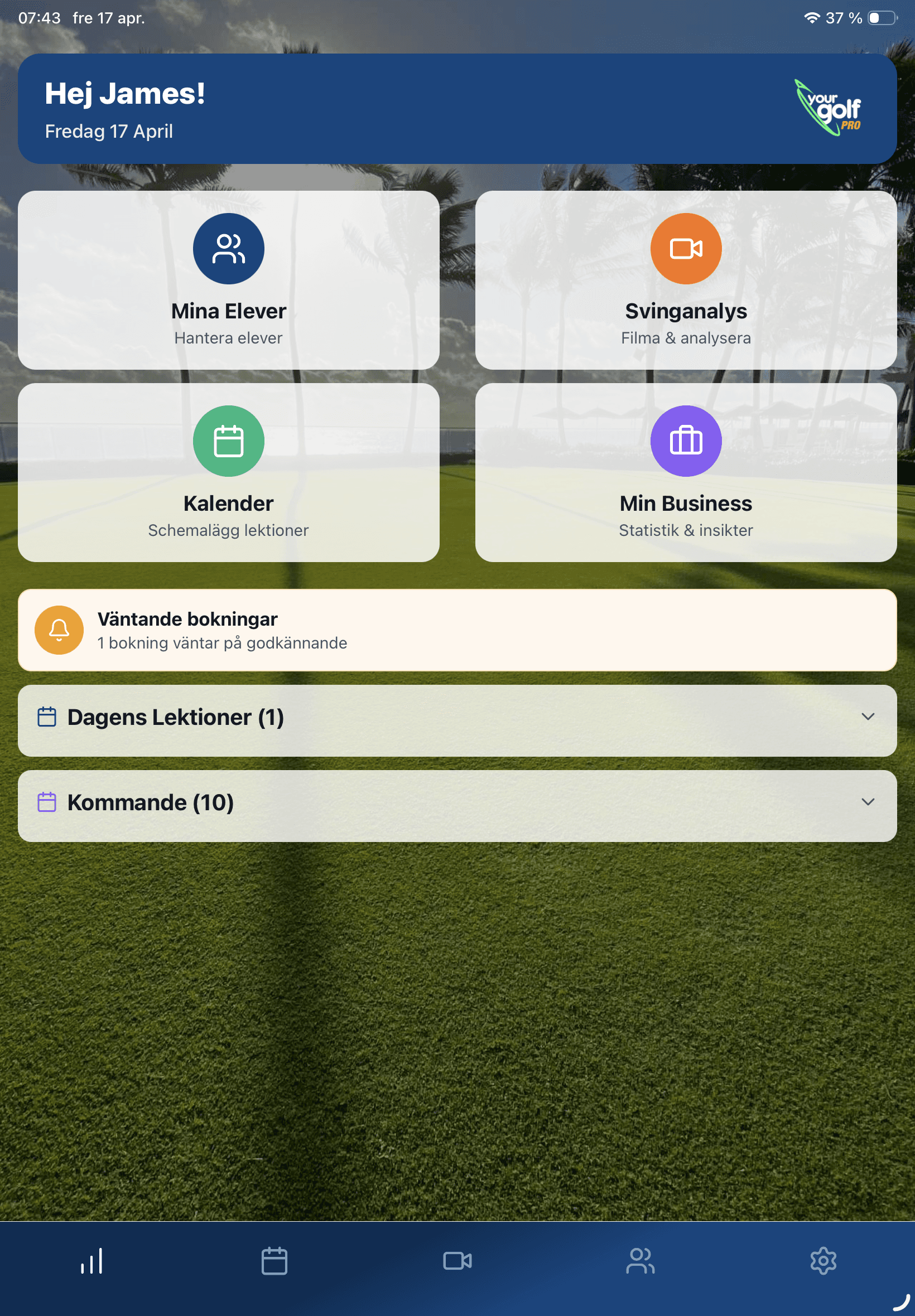 YourGolf Pro - dashboard på tablet