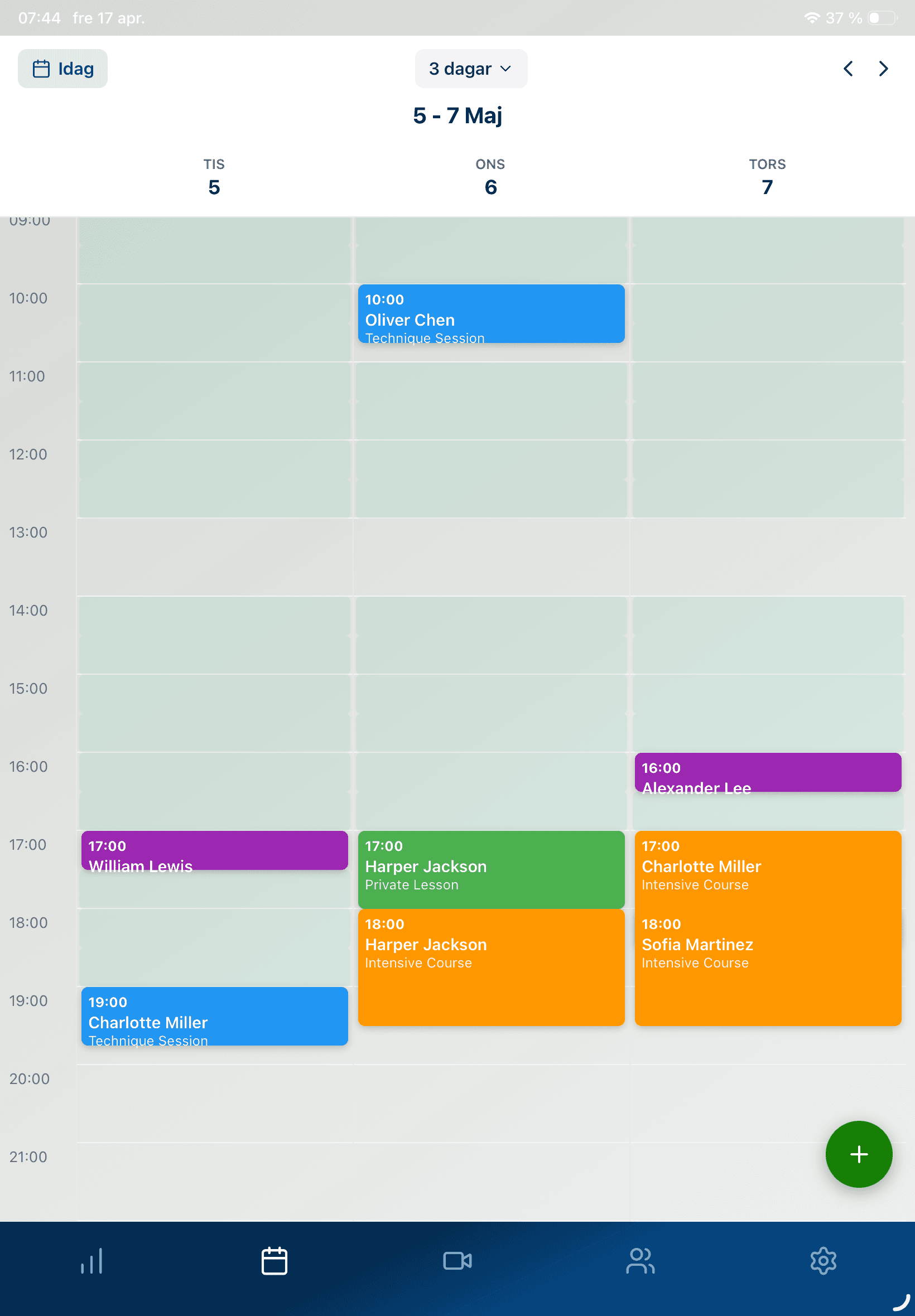 YourGolf Pro - kalender på tablet